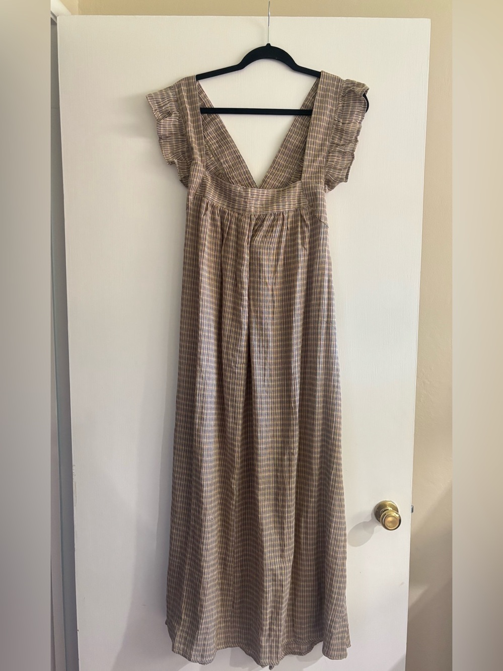 Mason Anana Women's Brown Plaid Maxi Dress with Ruffle Sleeves